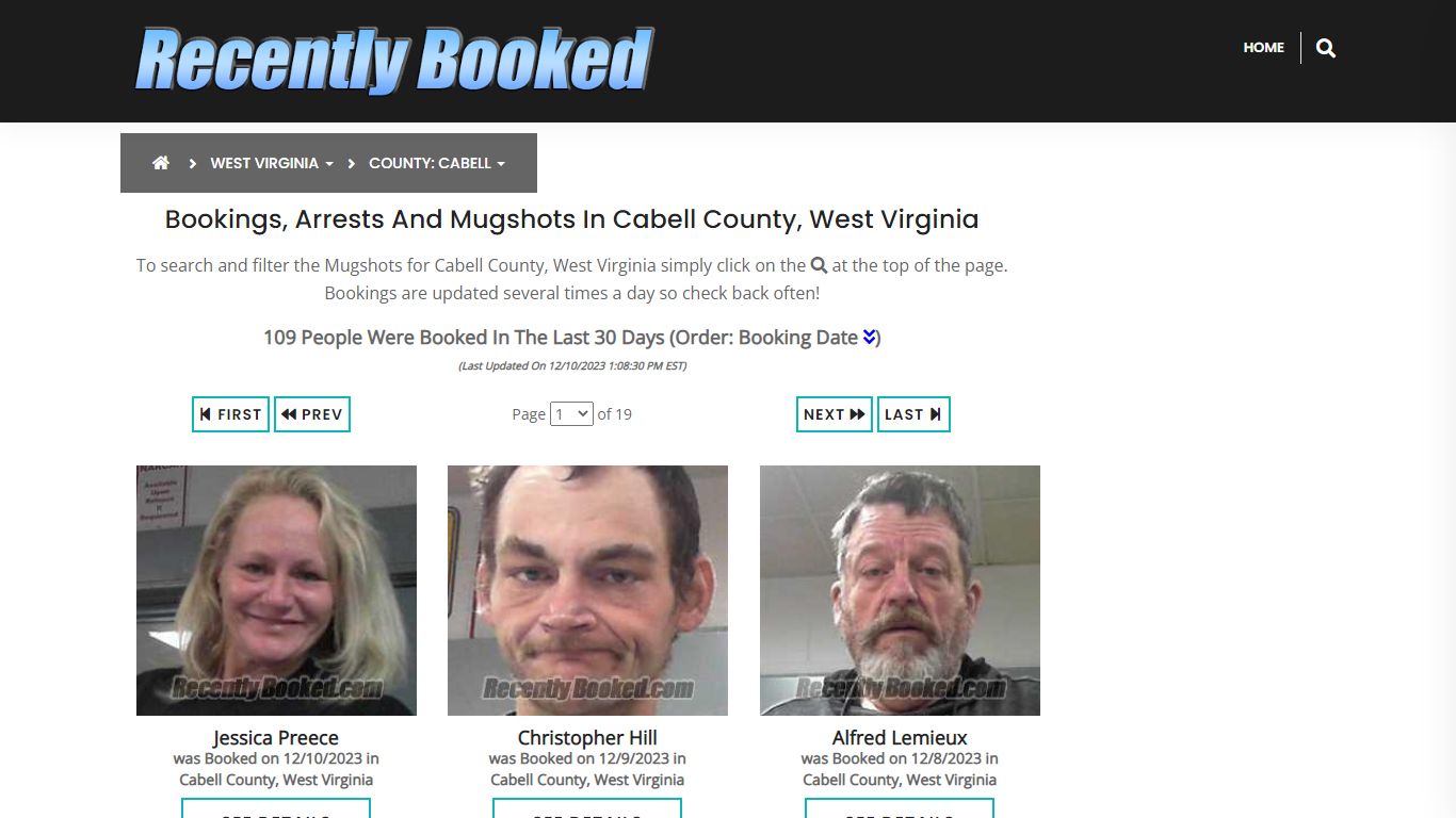 Bookings, Arrests and Mugshots in Cabell County, West Virginia